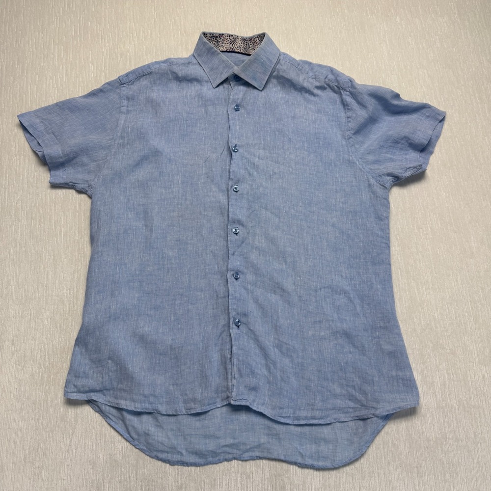 Bertigo Button Up Linen Shirt Mens XL Light Blue Casual Summer Travel Vacation